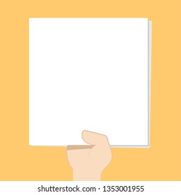 hand and paper vector. blank. free space for text. copy space.