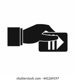 Hand with parking ticket icon in simple style isolated on white background