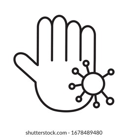 hand with particle covid 19, line style icon vector illustration design