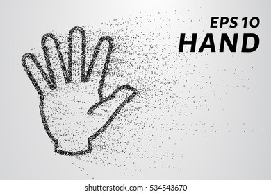 Hand from the particles. The hand consists of circles and points. Vector illustration.