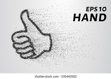 Hand from the particles. The hand consists of circles and points. Vector illustration.
