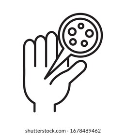 hand with particles covid 19, line style icon vector illustration design