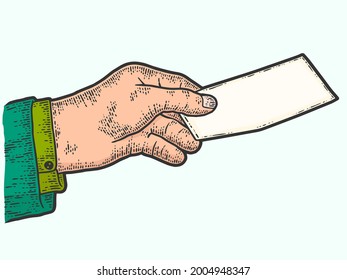 La mano pasa una hoja de papel en blanco. Esbozar color de imitación de tablero de arañazos. Grabando ilustración vectorial.