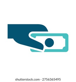 A hand passing a banknote represents direct payment and money transfer. This graphic suits checkout interfaces, billing systems, finance apps, and retail transaction materials
