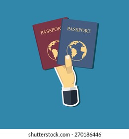 Hand and passport / flat design / illustration / vector
