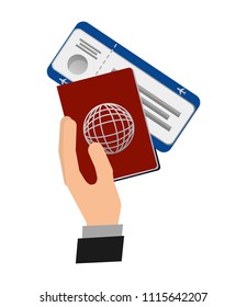 hand with passport and ticket