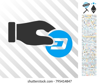 Hand Pay Dash pictograph with 700 bonus bitcoin mining and blockchain pictograms. Vector illustration style is flat iconic symbols designed for blockchain apps.