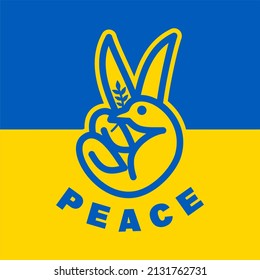 hand peace with bird in blue and yellow background vector, Design element for logo, poster, card, banner, emblem, t shirt. Vector illustration