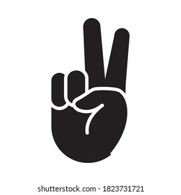 hand with peace gesture over white background, silhouette style, vector illustration