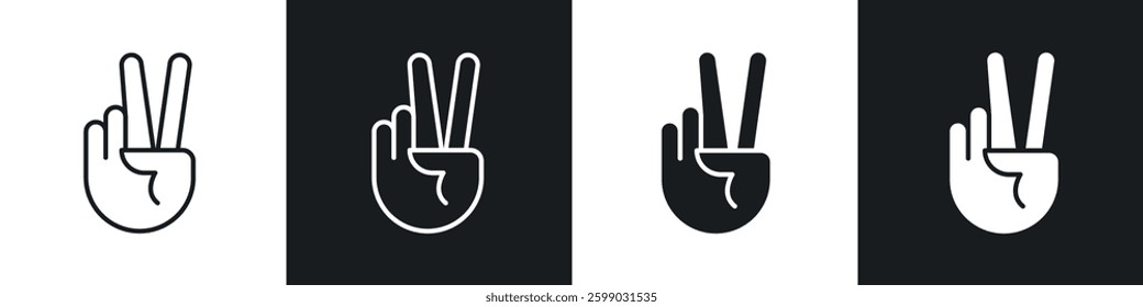 Hand peace icons in flat and linear vector illustration on white background.