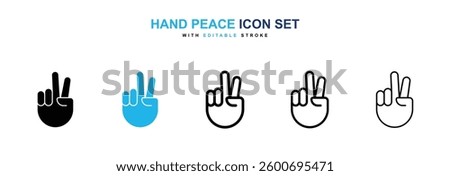 Hand peace icons graphics set in black and blue colors