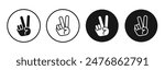 Hand peace line vector icon set.