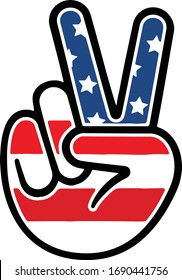 Hand Peace Sign With American Flag Icon