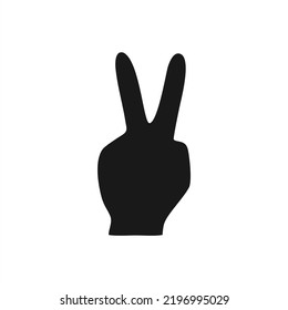 Hand Peace Sign as Black Silohuette isolated on white background.
