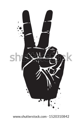 Hand Peace Sign as Black Silohuette with Grunge texture.