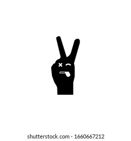 Hand peace sign. Blinking eye and tongue sticking out sign