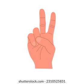Hand peace sign. Human hand gesture. Vector illustration isolated white background.