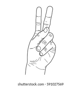 Hand peace sign line art vector