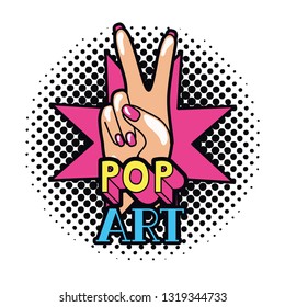 hand with peace sign and love pop art