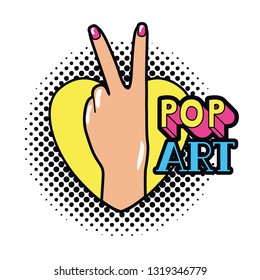 hand with peace sign and love pop art