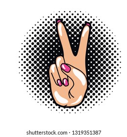hand with peace sign and love pop art