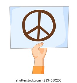 Hand with peace sign on banner. Antiwar and pacifist movement sign, placard or poster. Stop war demand. Vector