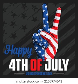 Hand peace sign with USA flag pattern for 4th of July American independence day and Veterans day