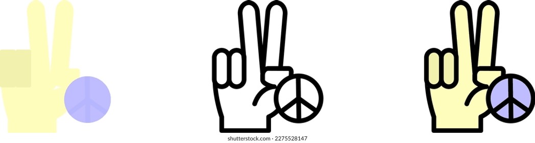 Hand, peace vector icon in different styles. Line, color, filled outline