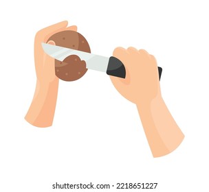 Hand peeling potatoes flat illustration