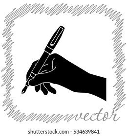 Hand with pen   black vector icon