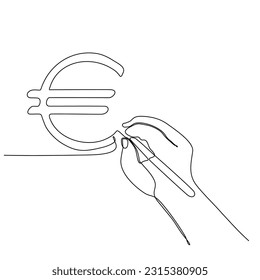 símbolo del euro para dibujar línea continua con mano y pluma