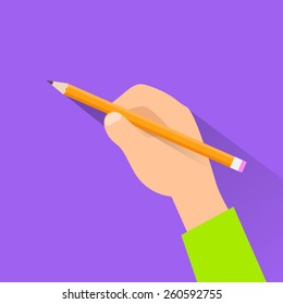 Hand with pen copy space flat design vector illustration