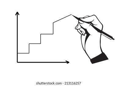 Hand with pen drawing graph