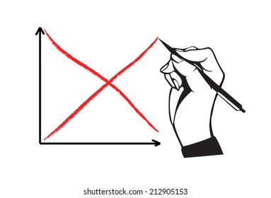 Hand and pen drawing red line graph
