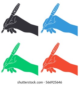 Hand with pen icon - colored vector  set