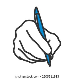 Hand With Pen Icon. Editable Bold Outline With Color Fill Design. Vector Illustration.