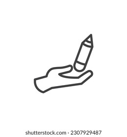 Hand and pen line icon. linear style sign for mobile concept and web design. Hand and pencil outline vector icon. Handwriting symbol, logo illustration. Vector graphics