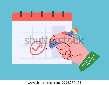 Hand with pen mark calendar important mark date business meeting design element concept illustration
