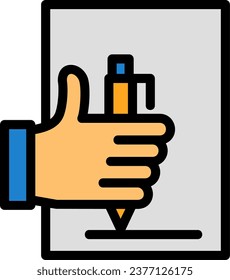Hand with pen for note taking Line Filled Vector Icon