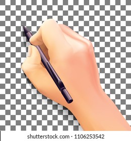 hand with a pen on a transparent background