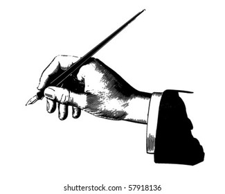 Hand With Pen - Retro Clip Art