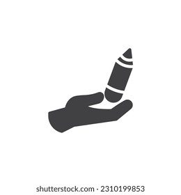 Icono vector de mano y lápiz. signo plano relleno para concepto móvil y diseño web. Icono de glifo de mano y lápiz. Símbolo de escritura a mano, ilustración del logotipo. Gráficos vectoriales