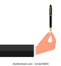 Hand with a pen. Vector illustration.