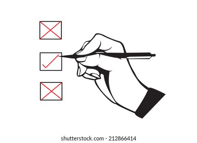 Hand with pen write tick line