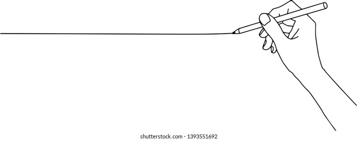 Hand with a pen writing line. Hand drawn vector illustration.