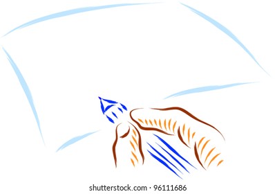 hand and pen writing on empty paper sheet