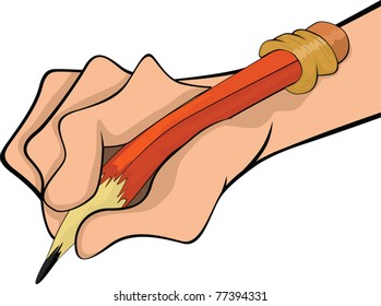 Hand and pencil. Cartoon