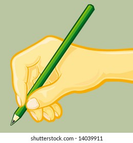 Hand with pencil. Color.