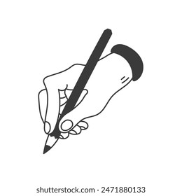 Hand with Pencil Doodle Icon. Hand drawn writing symbol. Artist Painter Writer sign. Isolated vector illustration