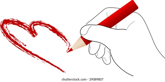 Hand with pencil draw the heart - vector illustration